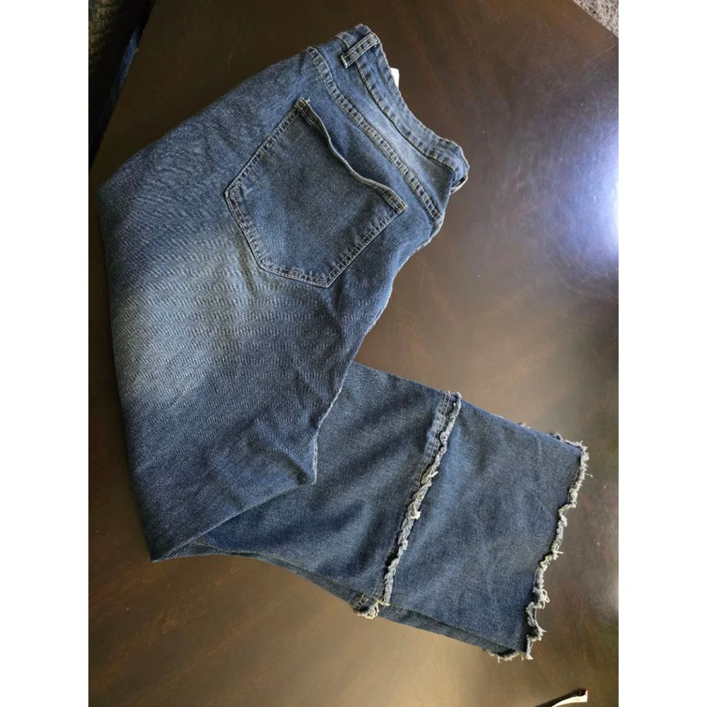 Women's Plus Size Blue Flare & Wide Leg Frayed Embellished Jeans 3XL